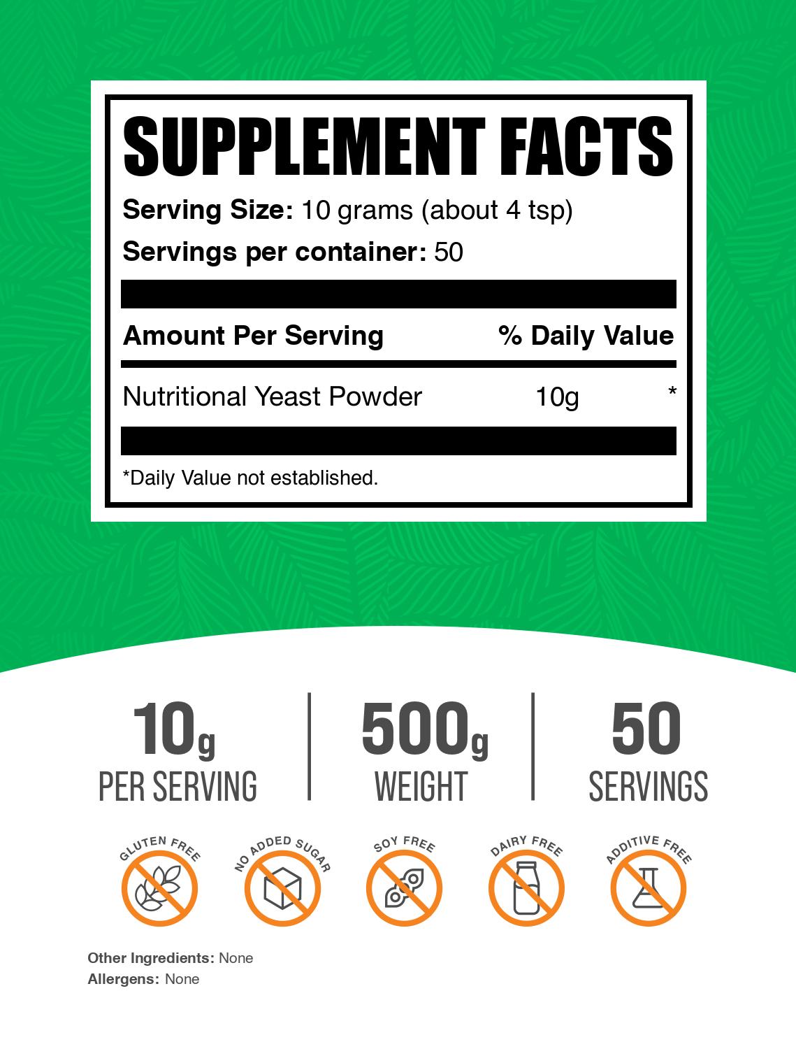 Nutritional Yeast powder label 500g