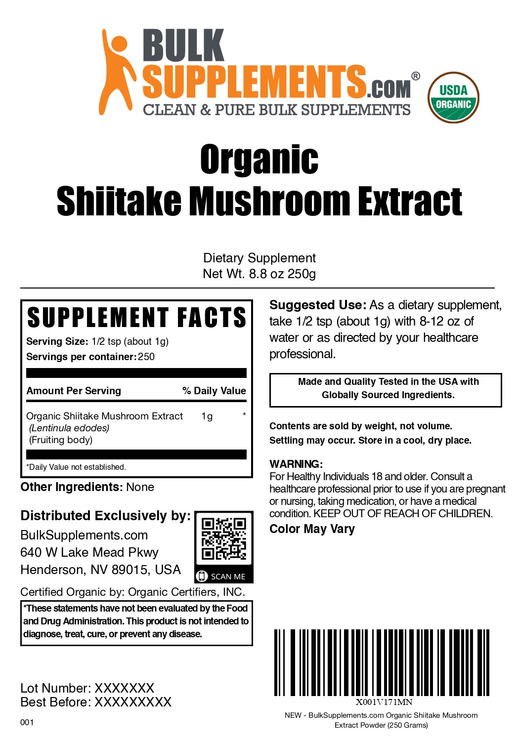 Organic Shiitake Mushroom Extract Powder