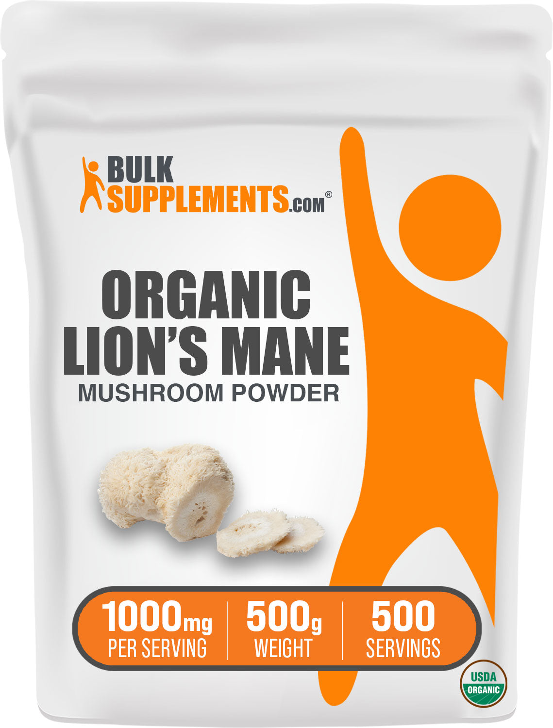 BulkSupplements Organic Lion's Mane Mushroom Powder 500g Bag