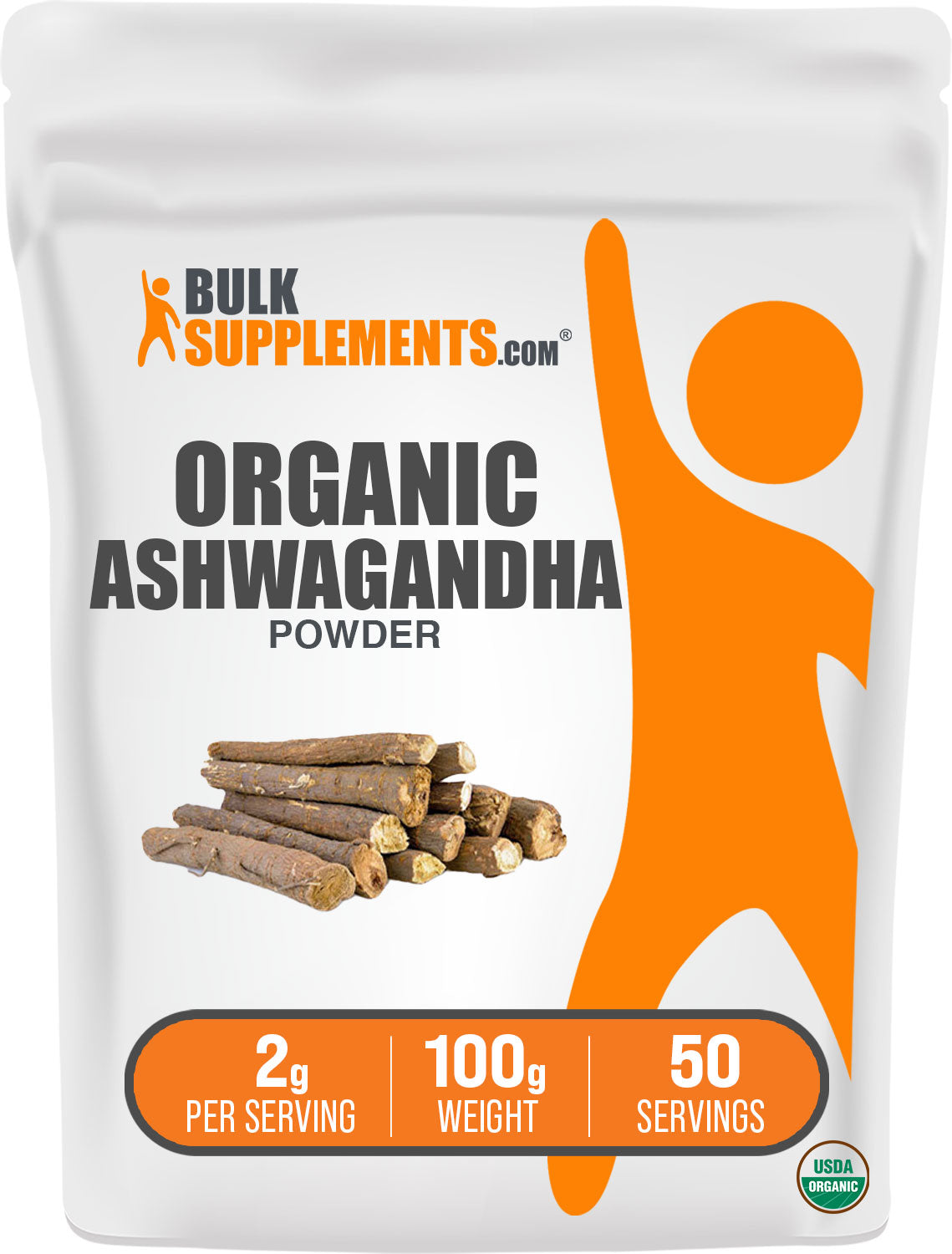 BulkSupplements.com Organic Ashwagandha Powder 100G Bag