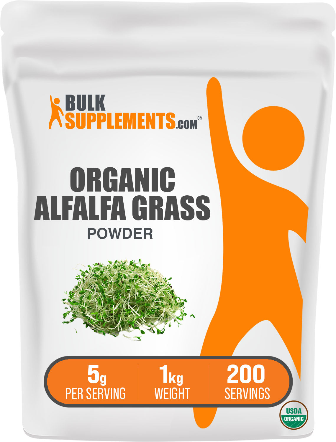 BulkSupplements.com Organic Alfalfa Grass Powder 1kg Bag