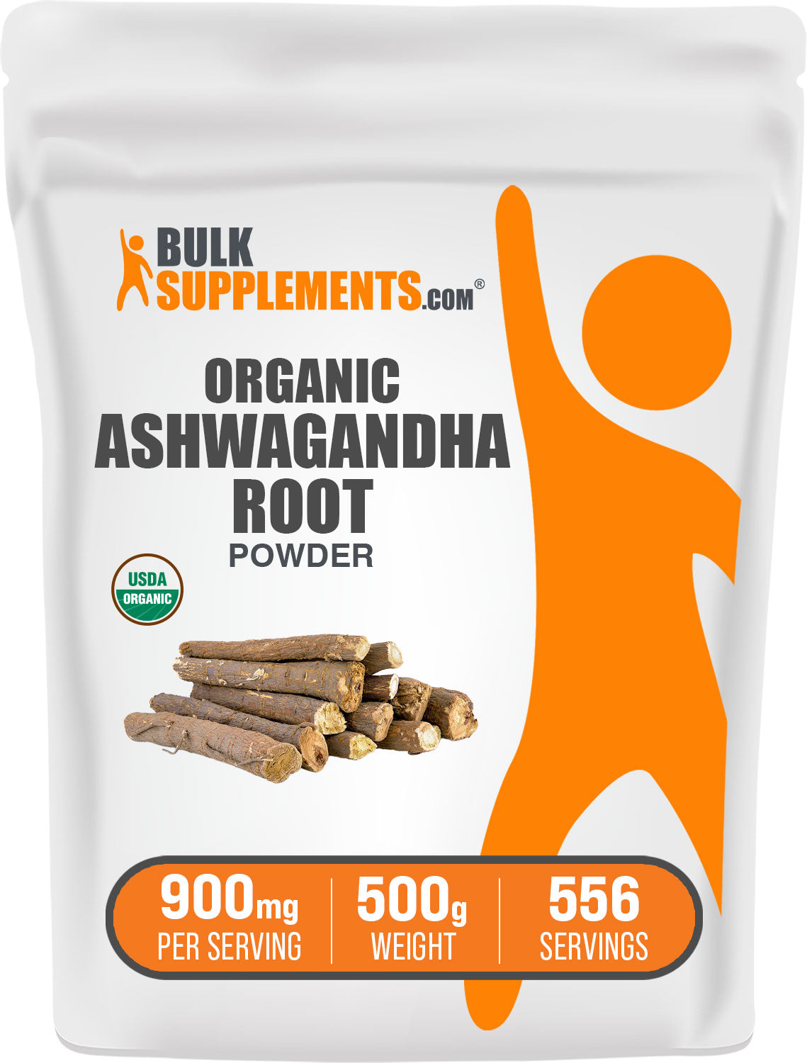 BulkSupplements.com Organic Ashwagandha Root Powder 500g bag image