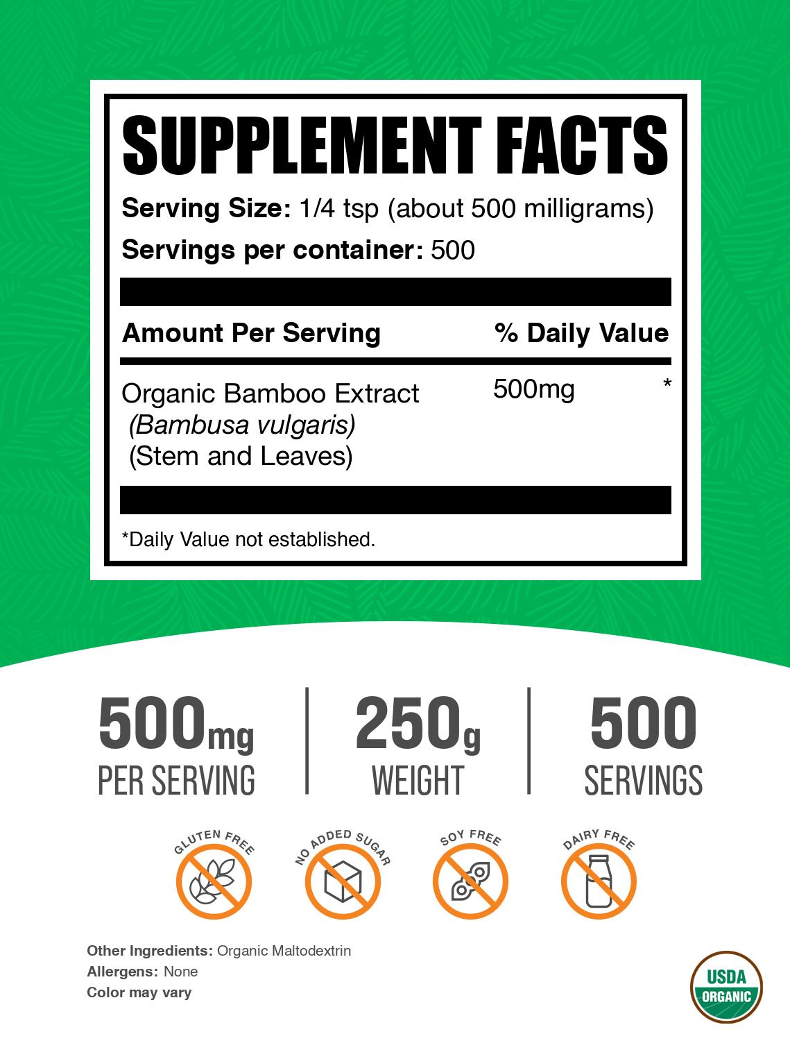 Organic Bamboo Extract Powder 250g Label