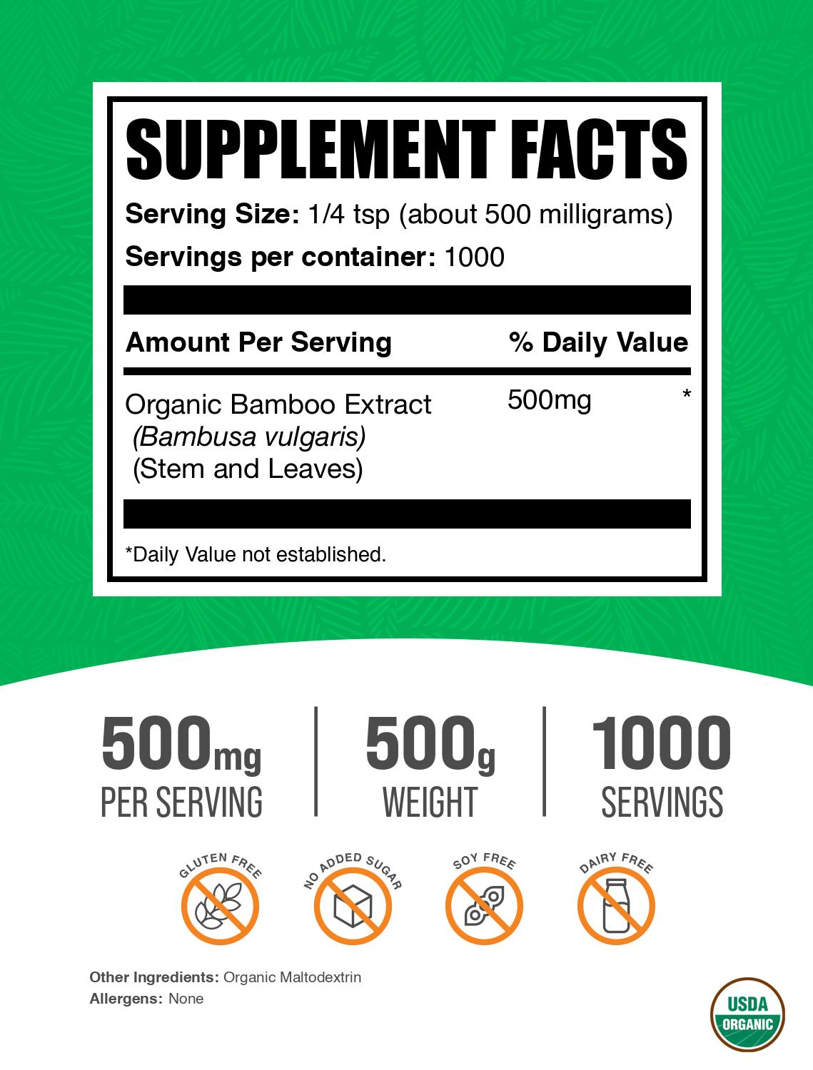 Organic Bamboo Extract Powder 500g Label