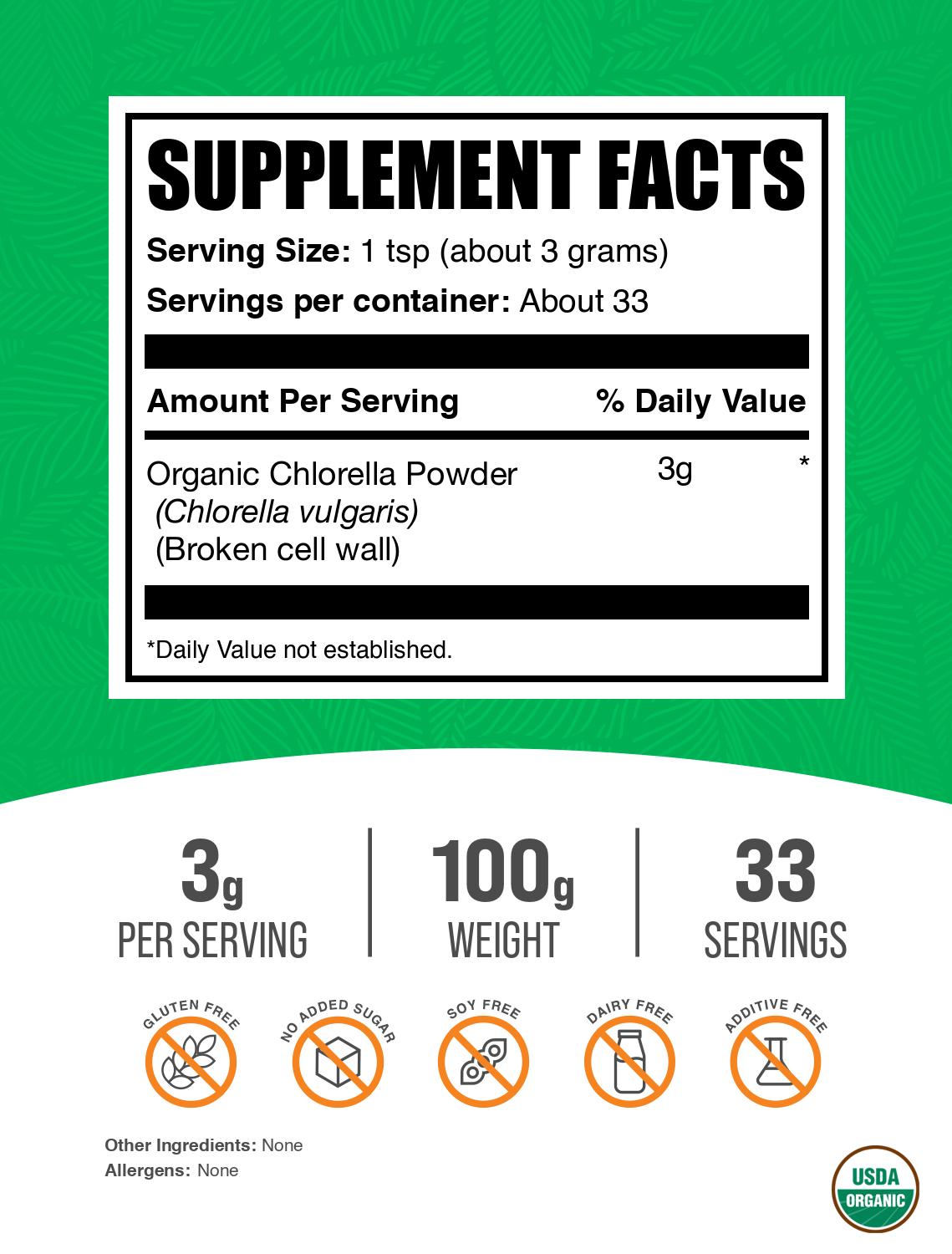 Organic chlorella powder label 100g
