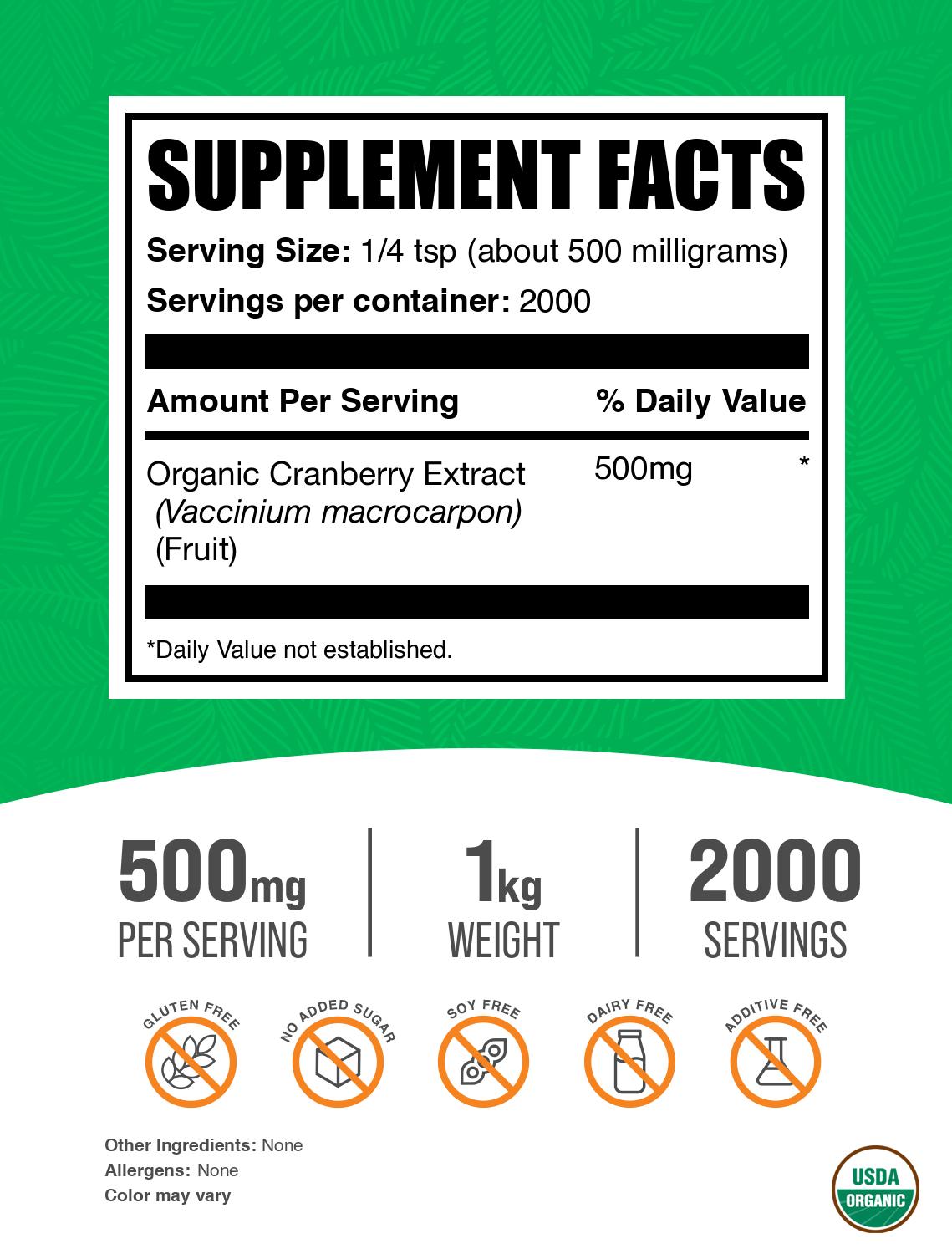 Organic Cranberry Extract Powder 1kg Label
