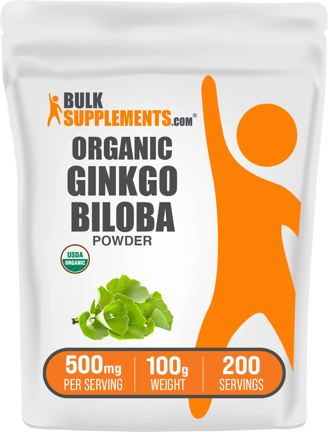 BulkSupplements.com Organic Ginkgo Biloba Powder 100g bag image