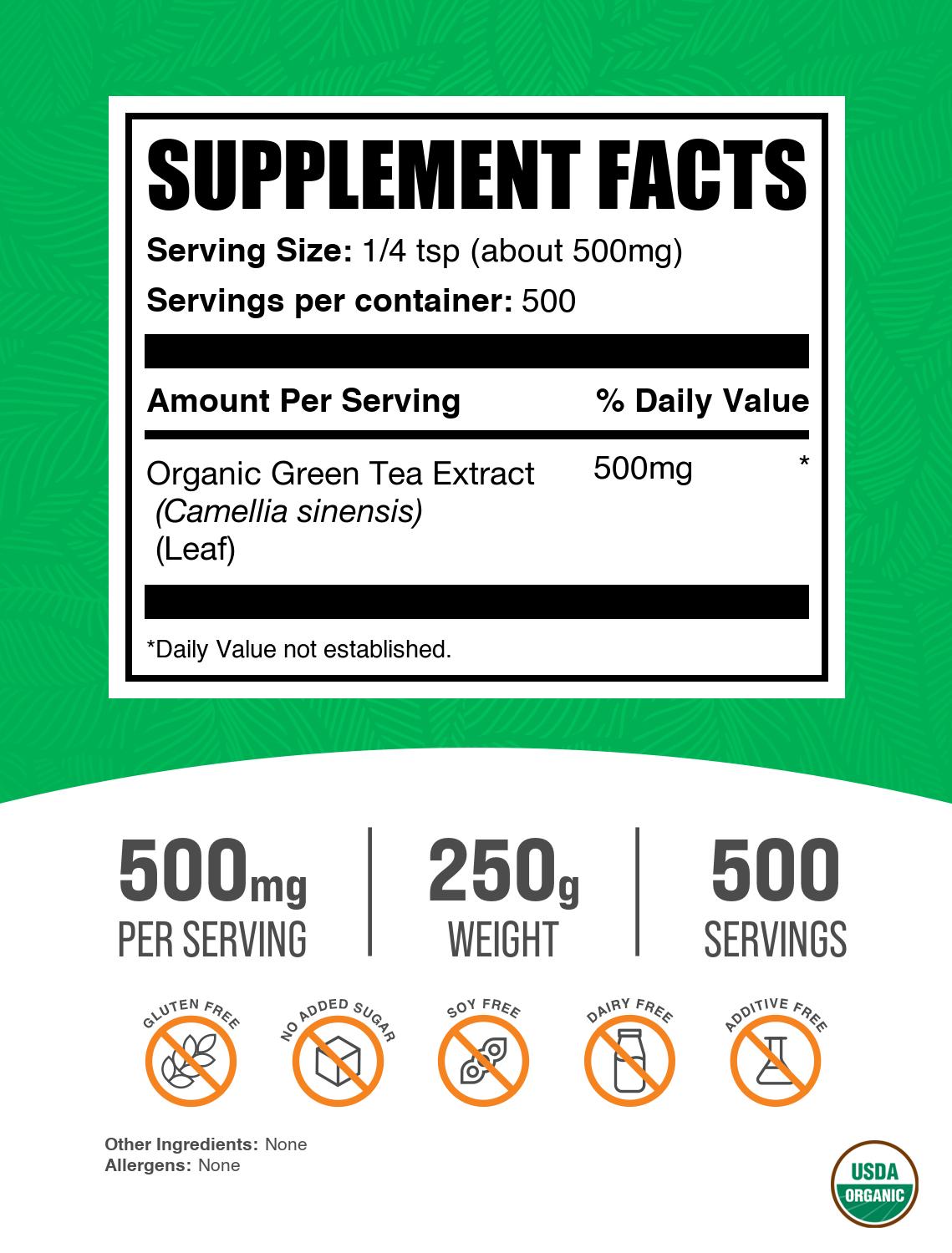 Organic Green Tea Extract Powder 250g Label