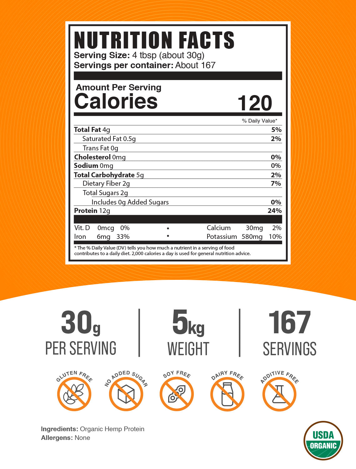 Organic hemp seed protein powder label 5kg