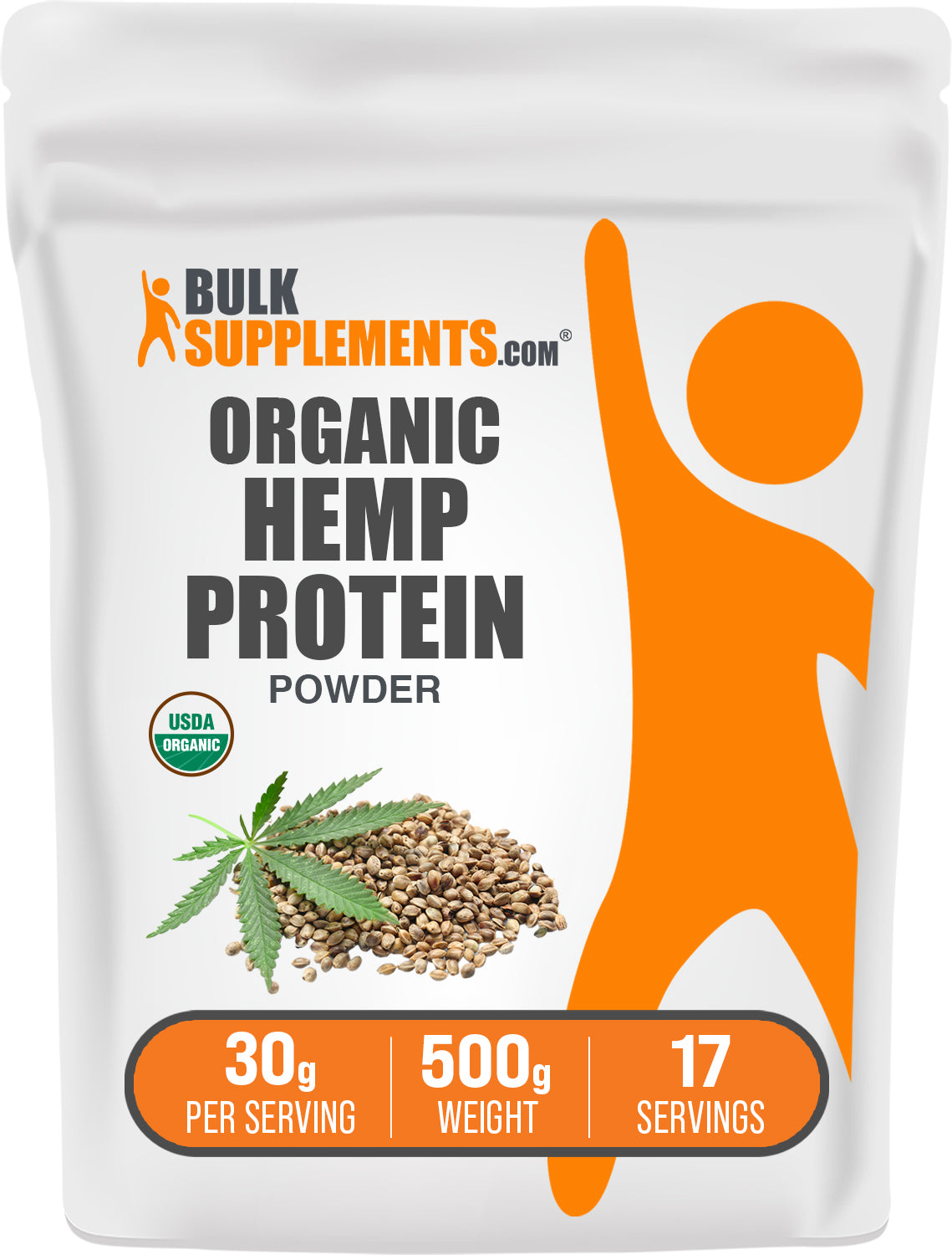 BulkSupplements.com Organic Hemp Seed Protein Powder 500g bag image
