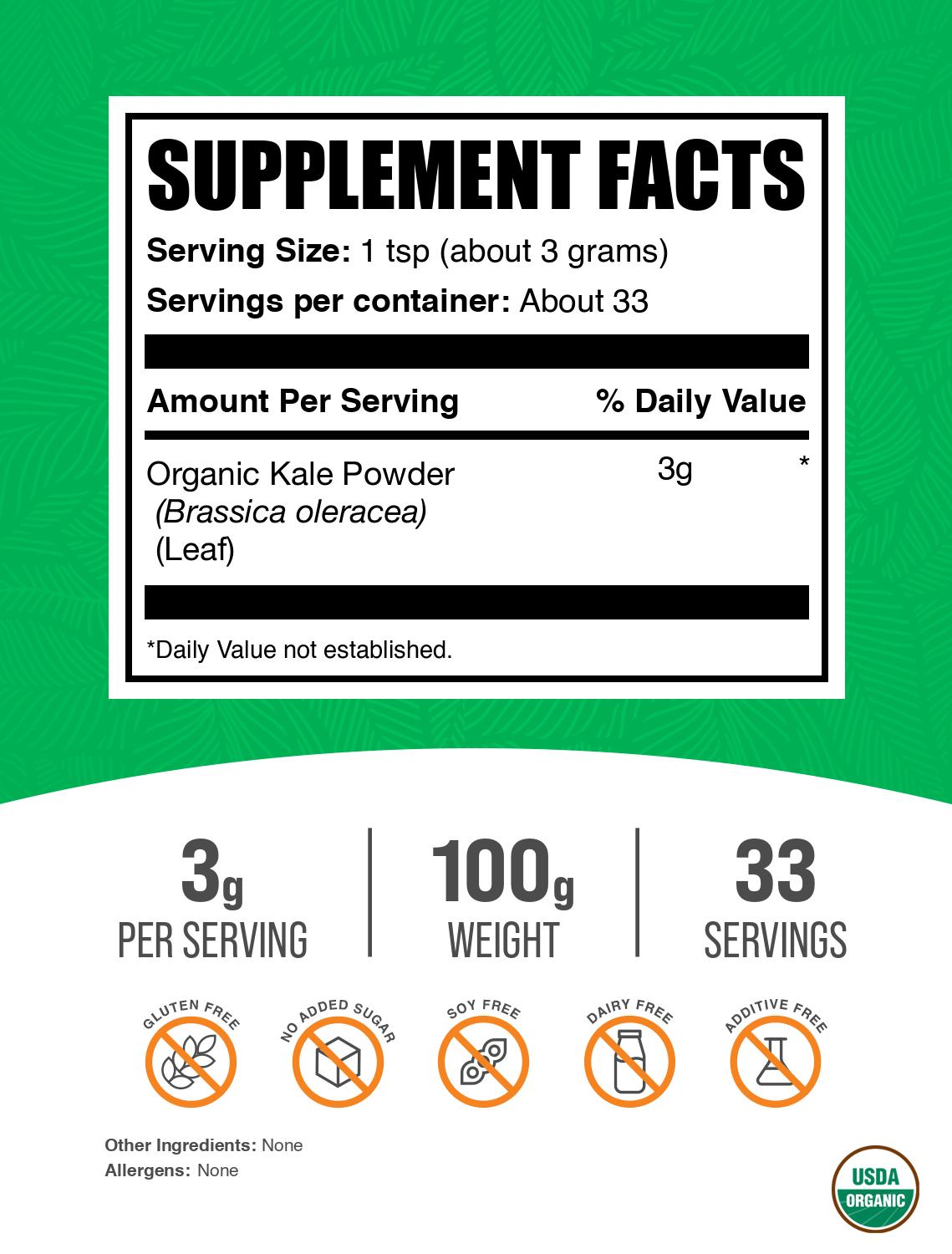 Organic kale powder label 100g