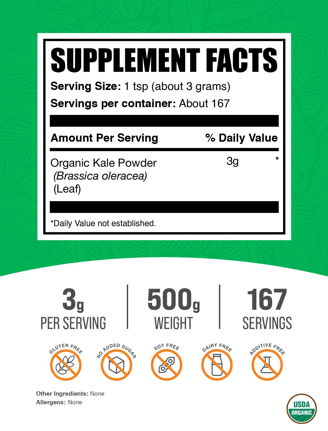 Organic kale powder label 500g