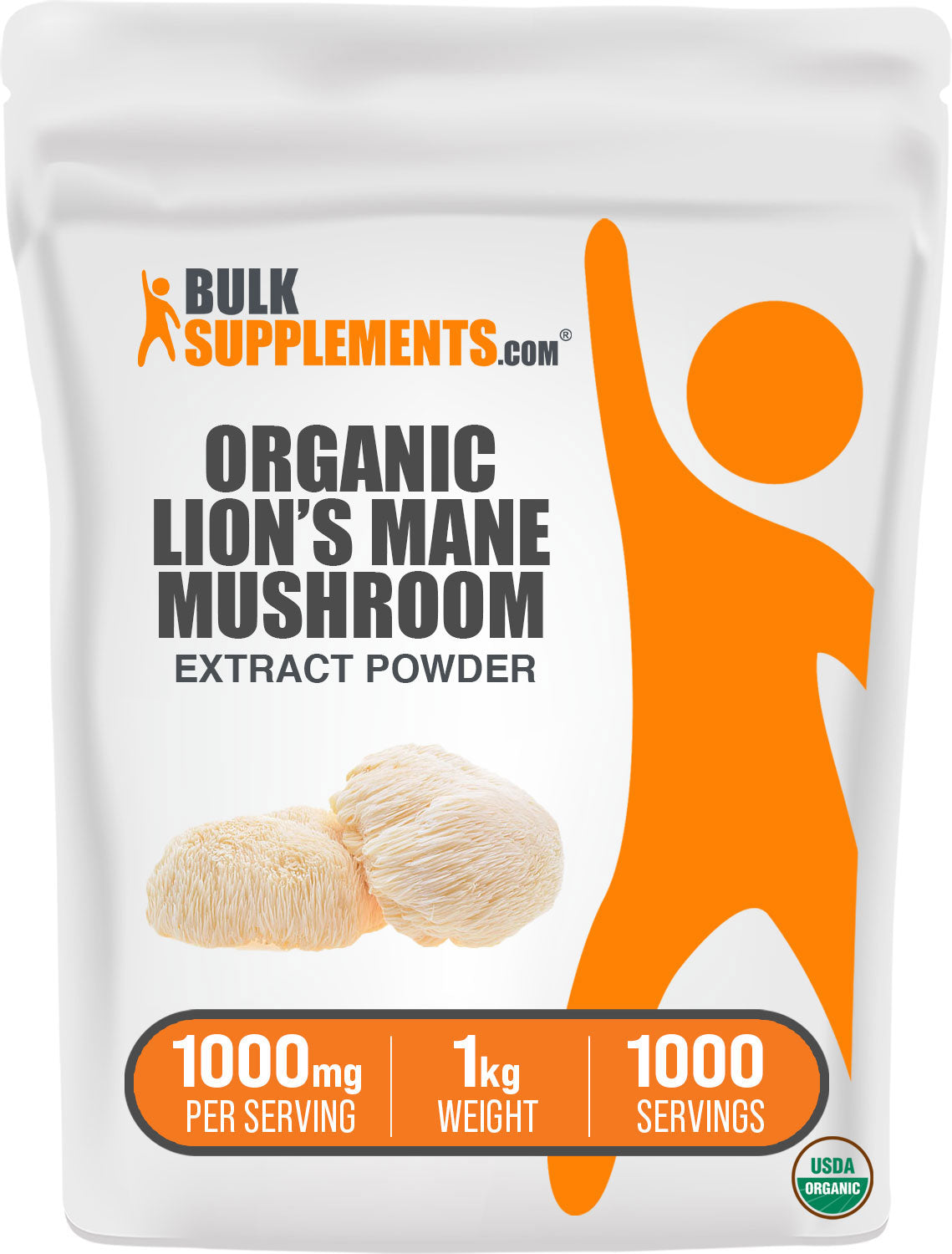 BulkSupplements.com Organic Lion's Mane Mushroom Extract Powder 1kg bag