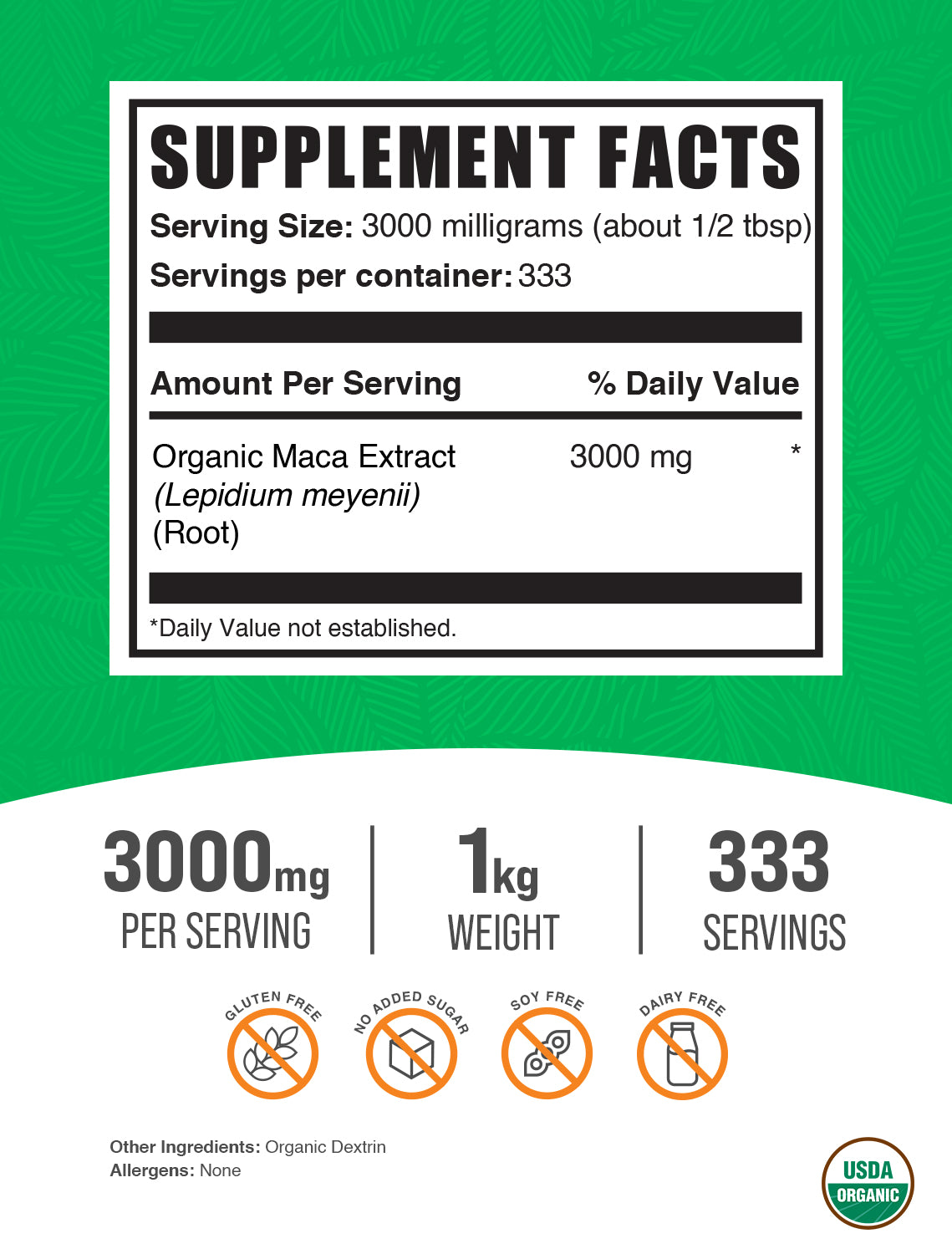 Organic maca root extract powder label 1kg