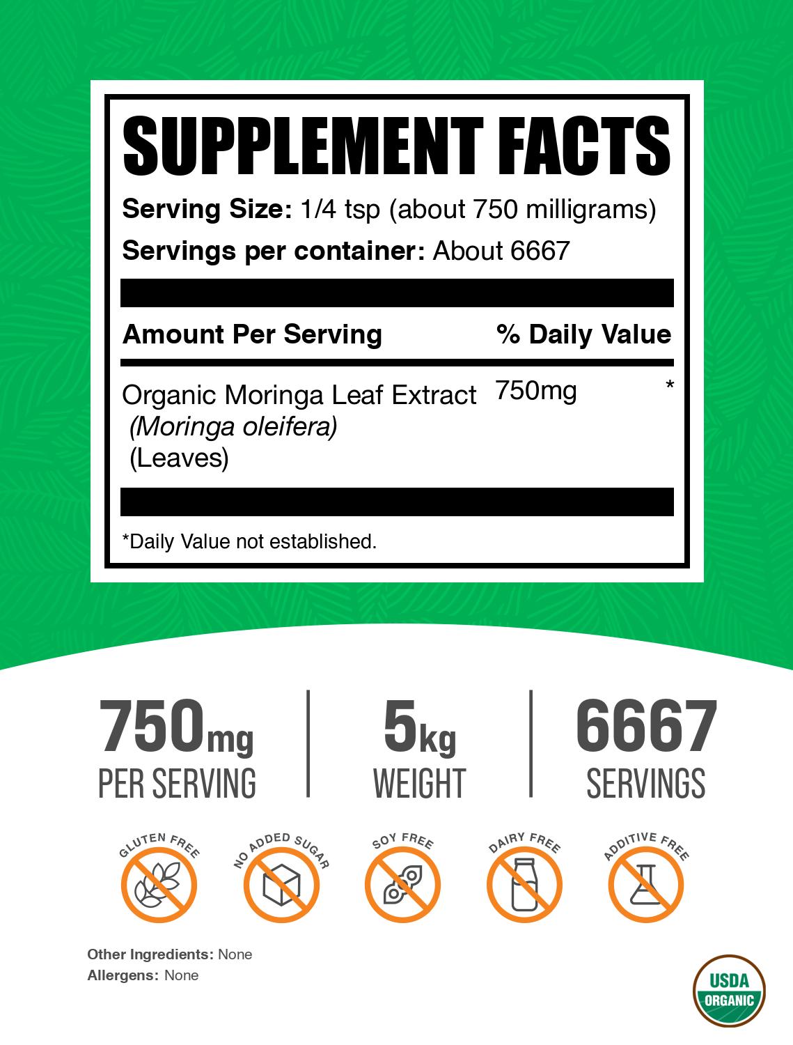 Organic moringa extract powder label 5kg