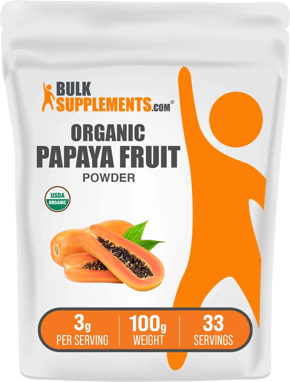 BulkSupplements.com Organic Papaya Fruit Powder 100g bag image