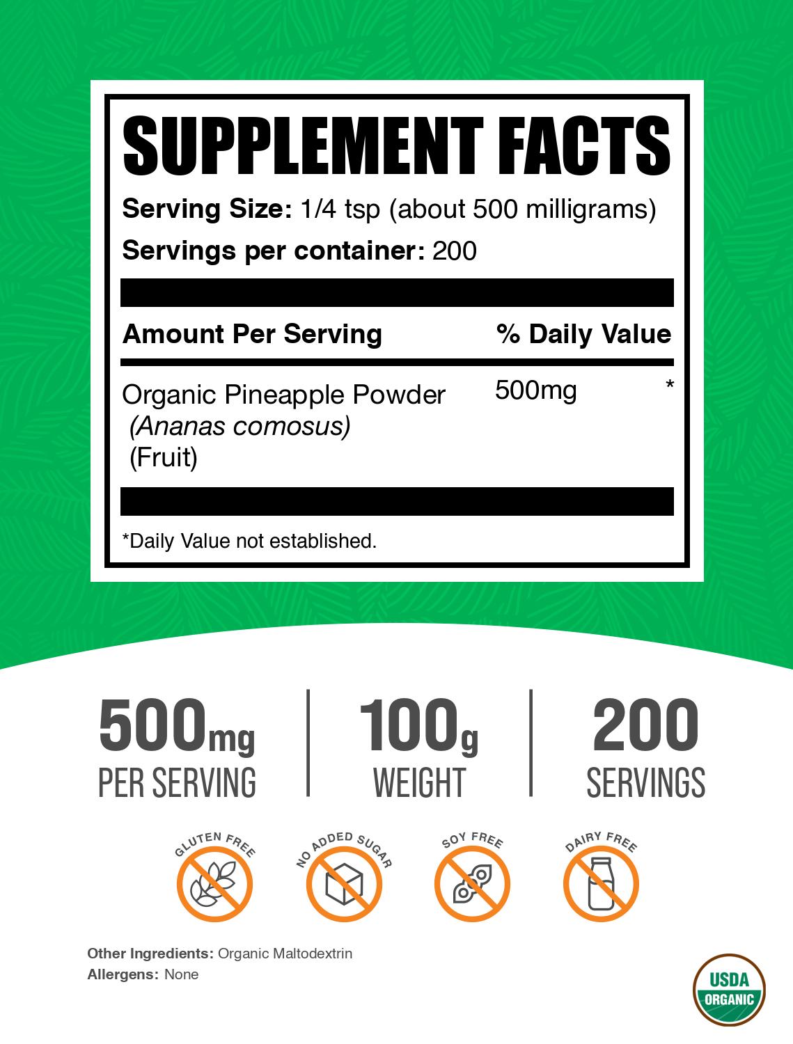 Organic pineapple powder label 100g
