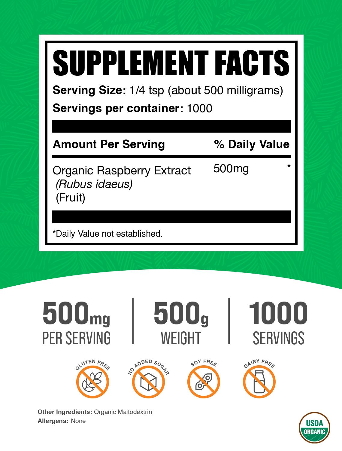 Organic raspberry extract powder label 500g