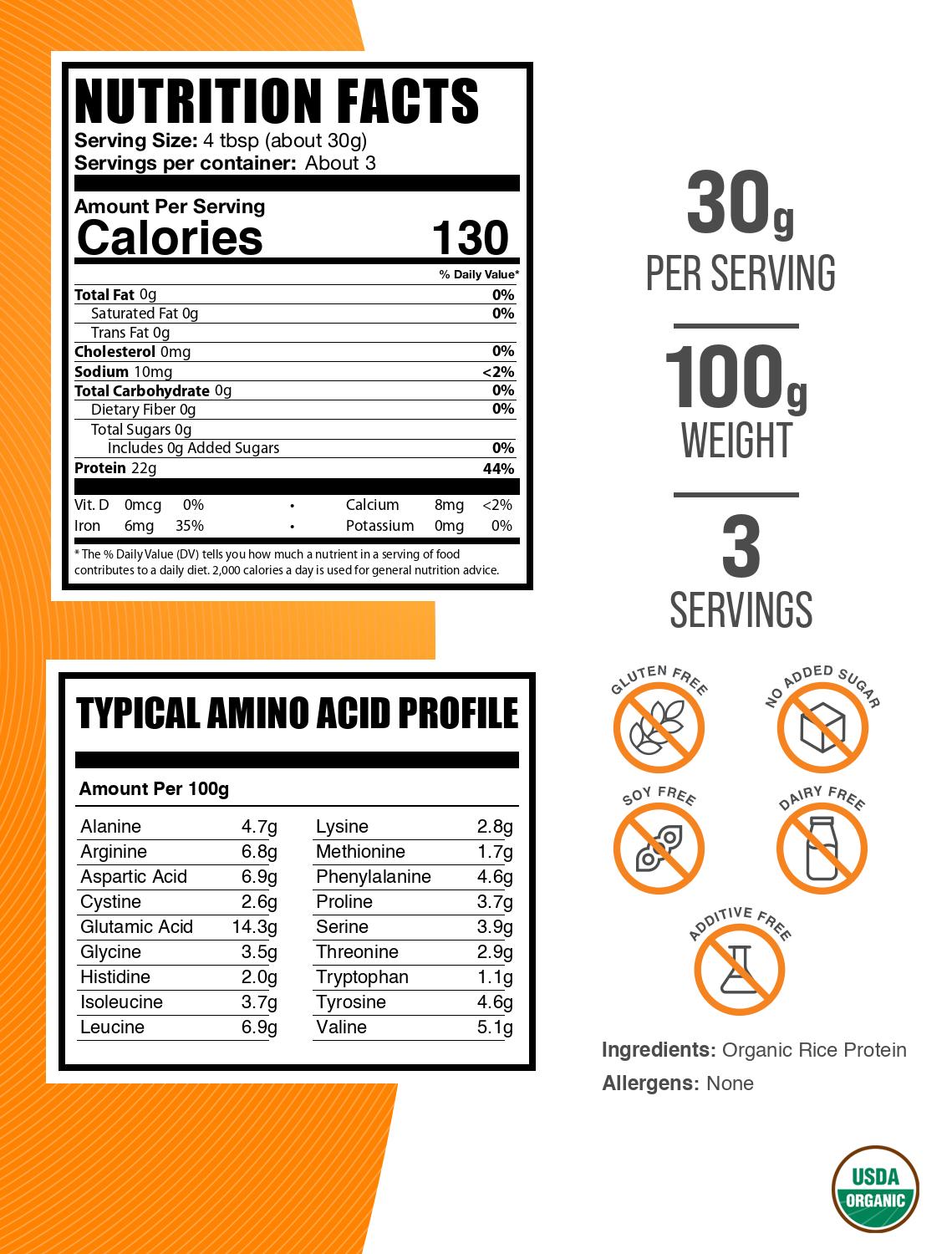 Organic Rice Protein Powder 100g Label