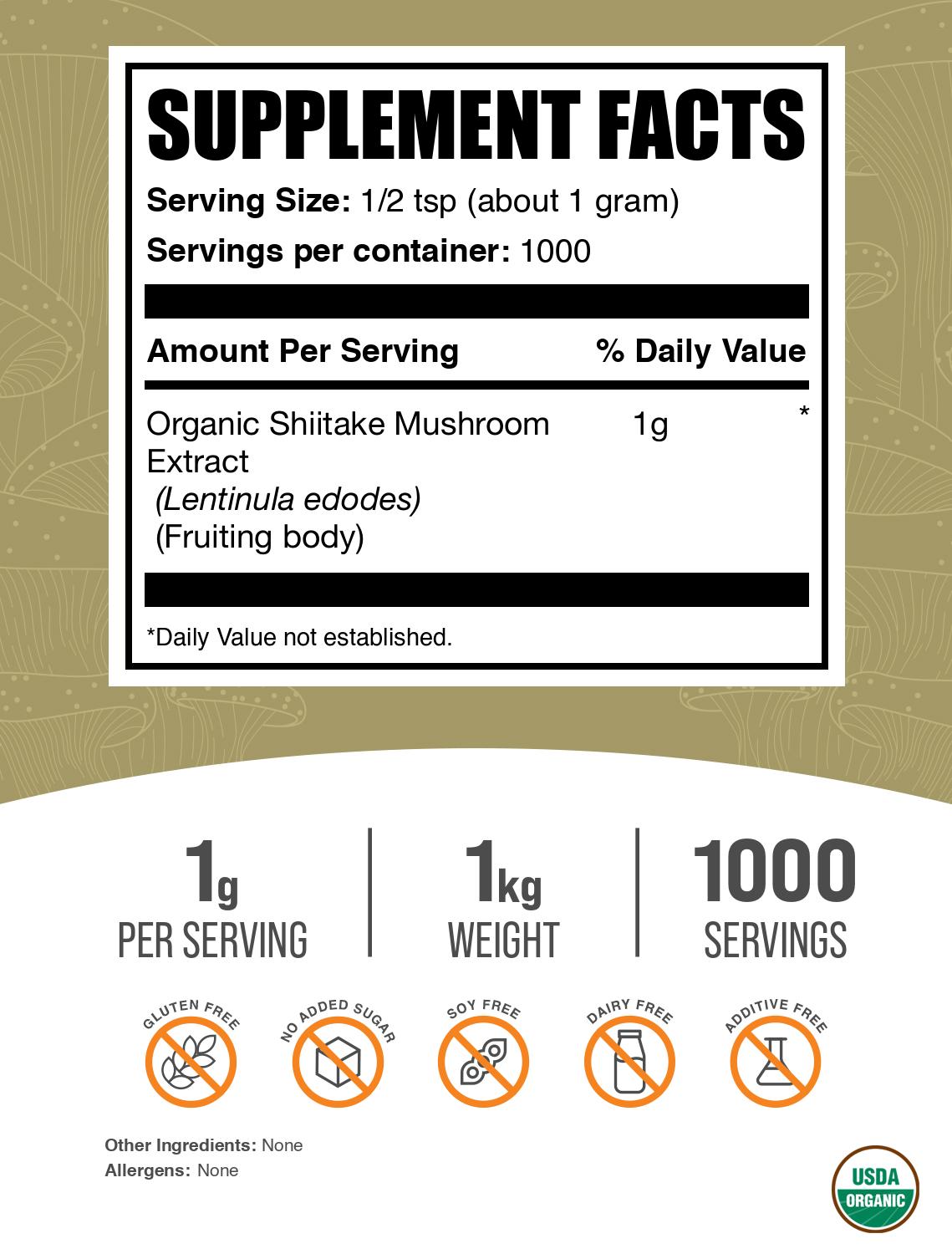 Organic Shiitake Mushroom Extract Powder 1kg Label Image