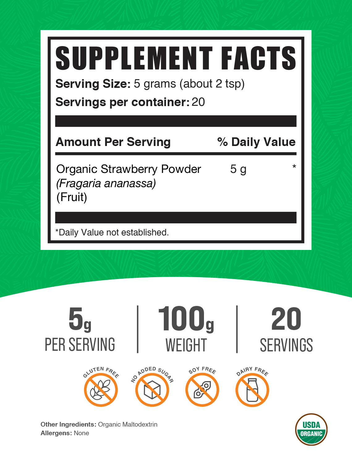 Organic Strawberry Powder 100g label