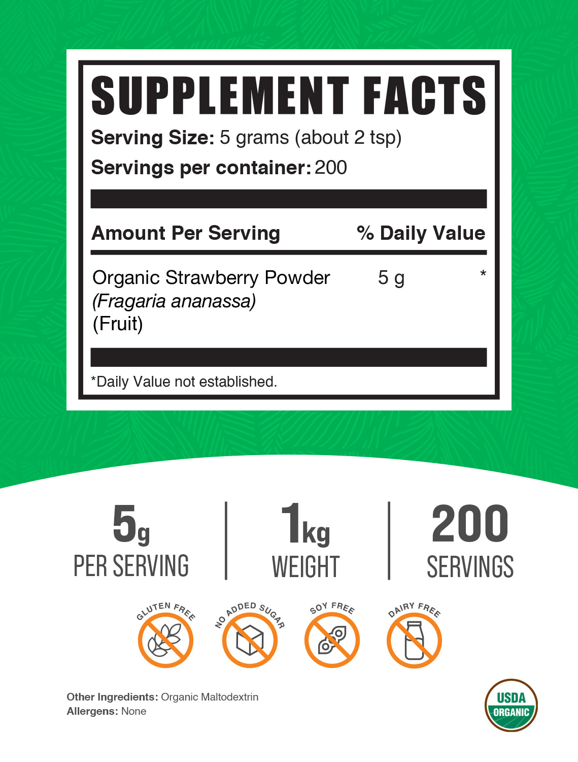 Organic Strawberry Powder 1kg label