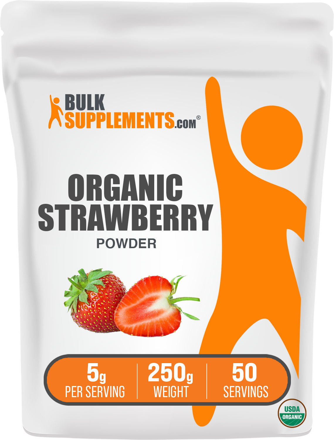 BulkSupplements.com Organic Strawberry Powder 250g Bag