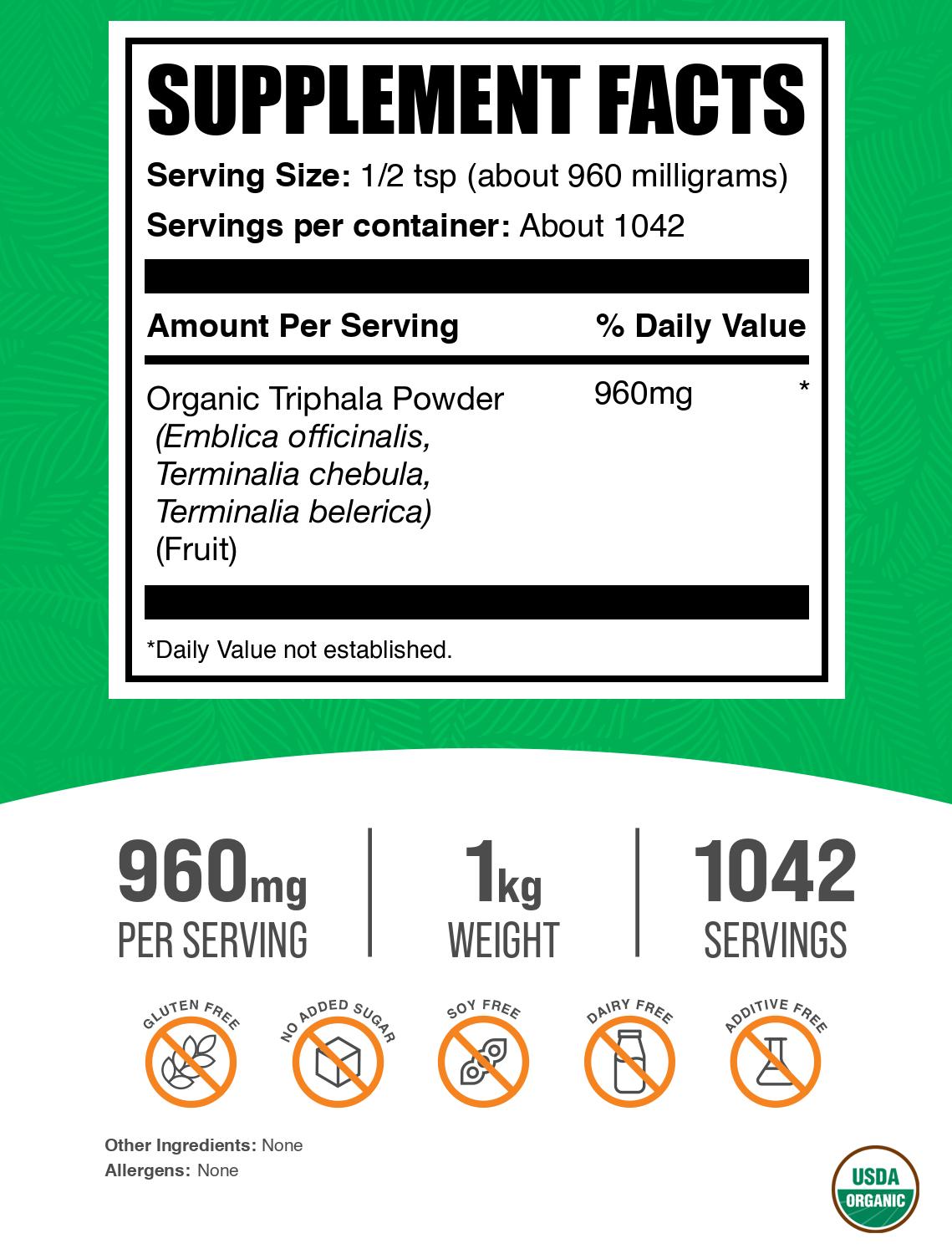 Organic triphala powder label 1kg