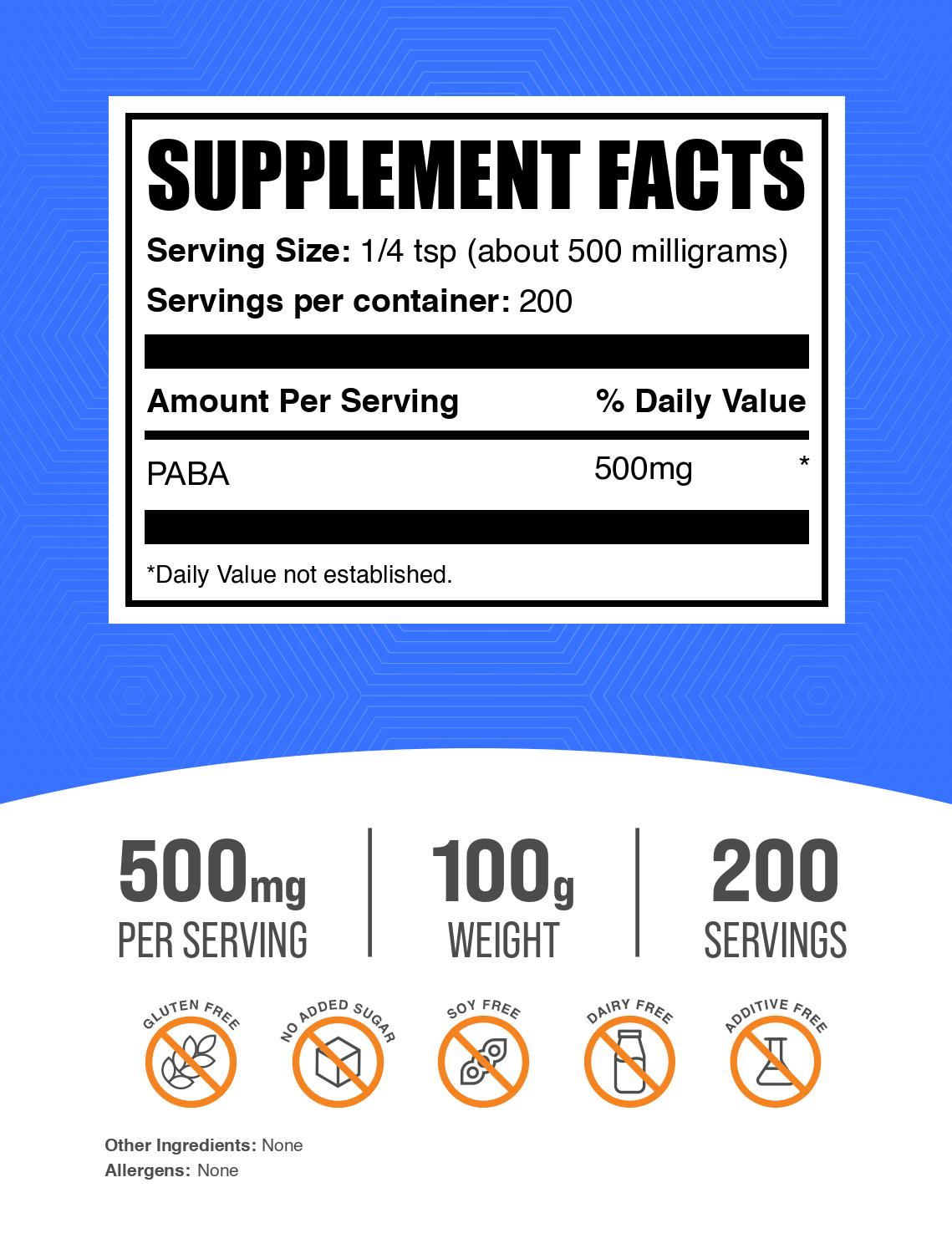 PABA powder label 100g