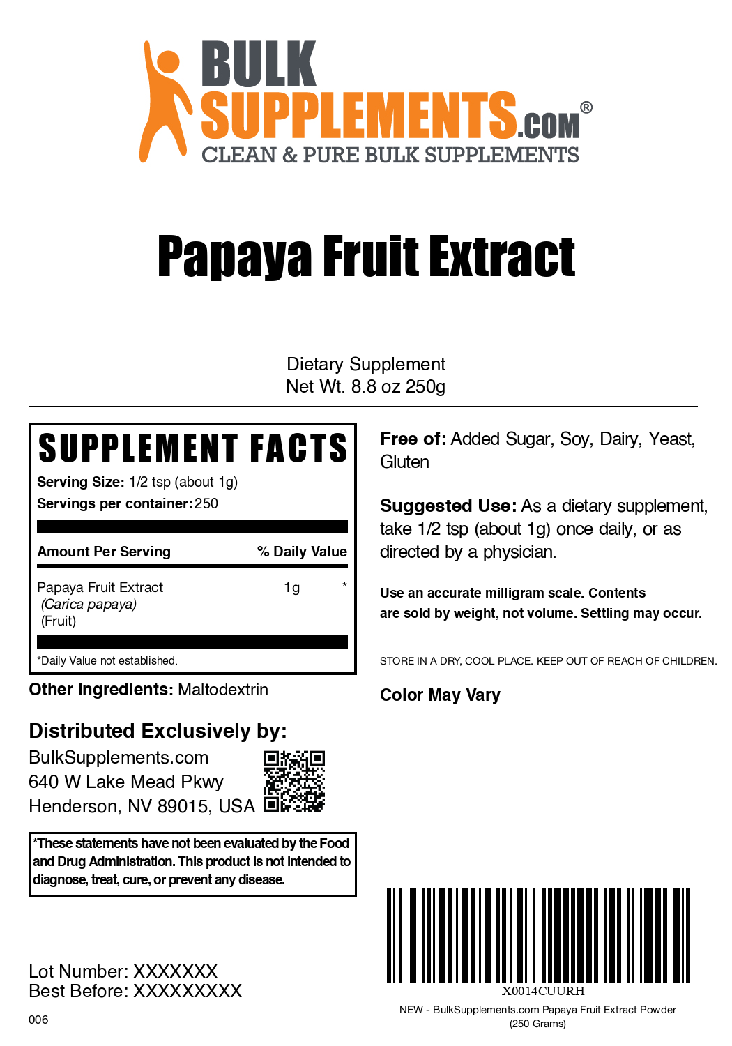 Papaya Fruit Extract powder label 250g