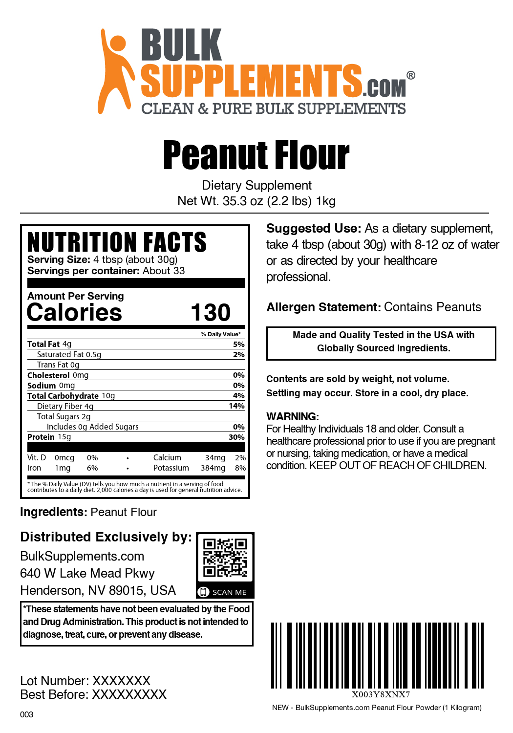 Peanut Flour Powder 1kg Bag Label