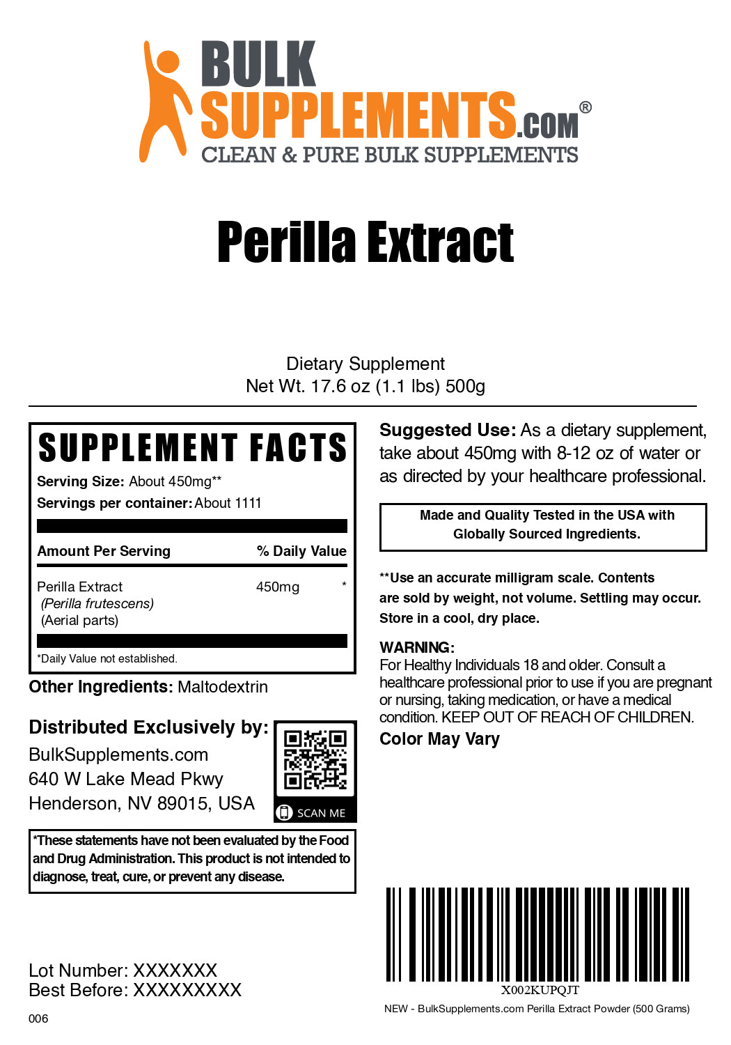 Perilla extract powder label 500g