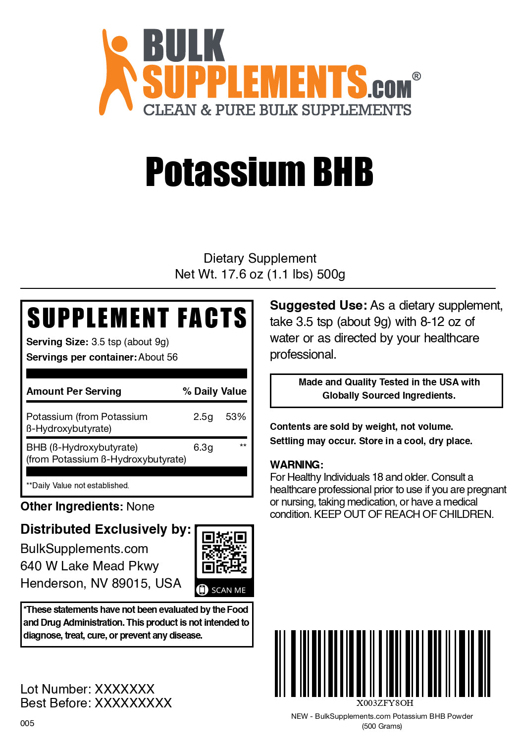 Potassium BHB powder label 500g