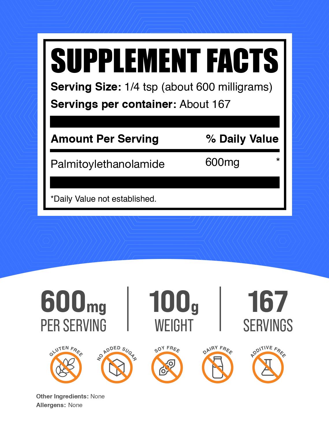 Palmitoylethanolamide (PEA) powder label 100g