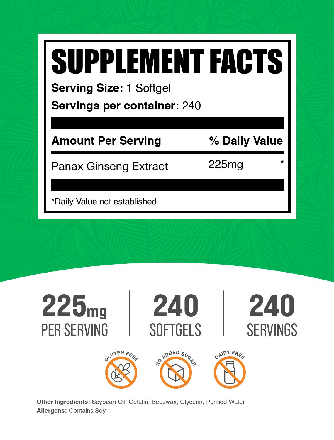 Panax ginseng 240 softgels label