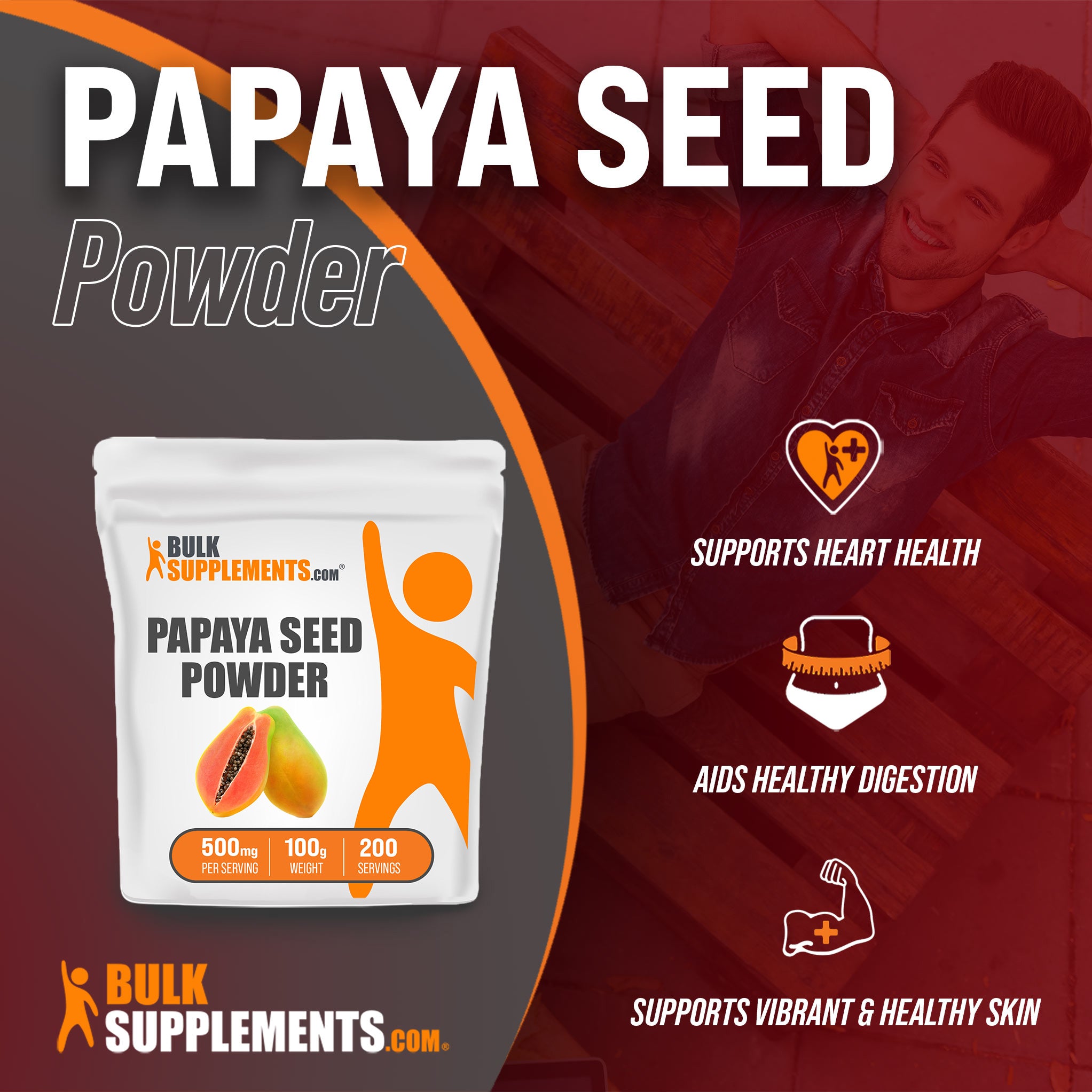 Benefits of Papaya Seed Powder: supports heart health, aids healthy digestion, supports vibrant and healthy skin