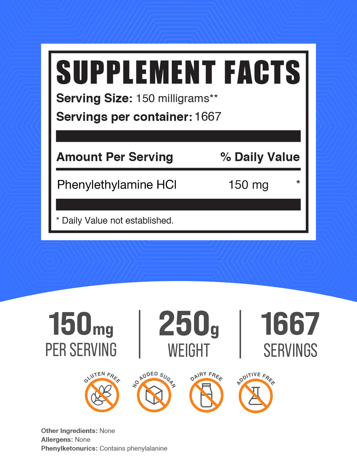Phenylethylamine HCl (PEA) Powder 250g Label