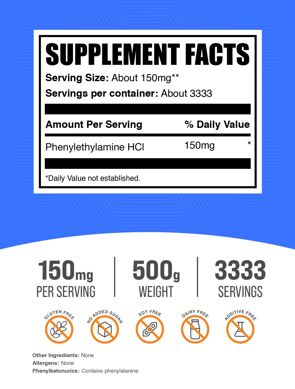Phenylethylamine HCl (PEA) powder label 500g