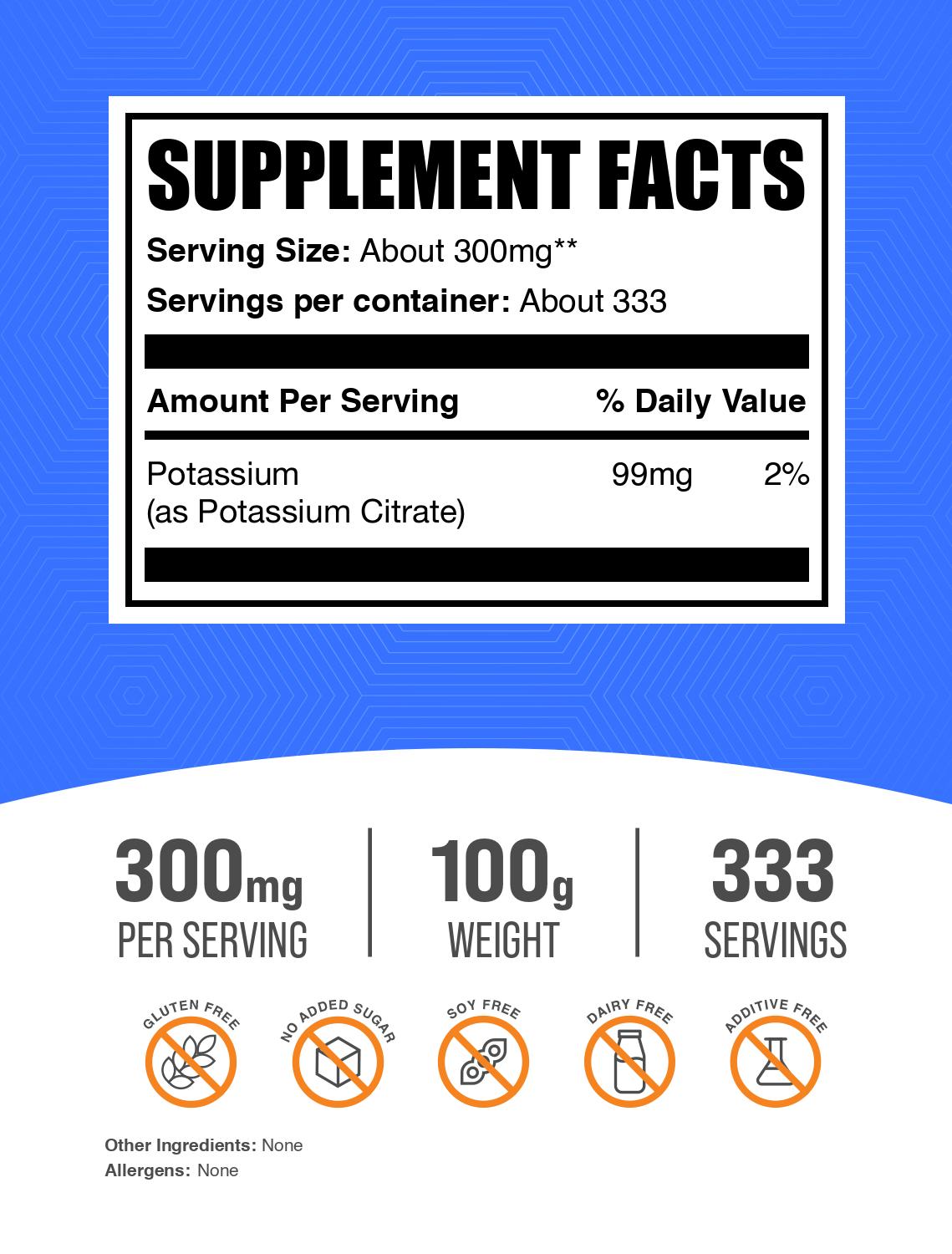 Potassium Citrate powder label 100g
