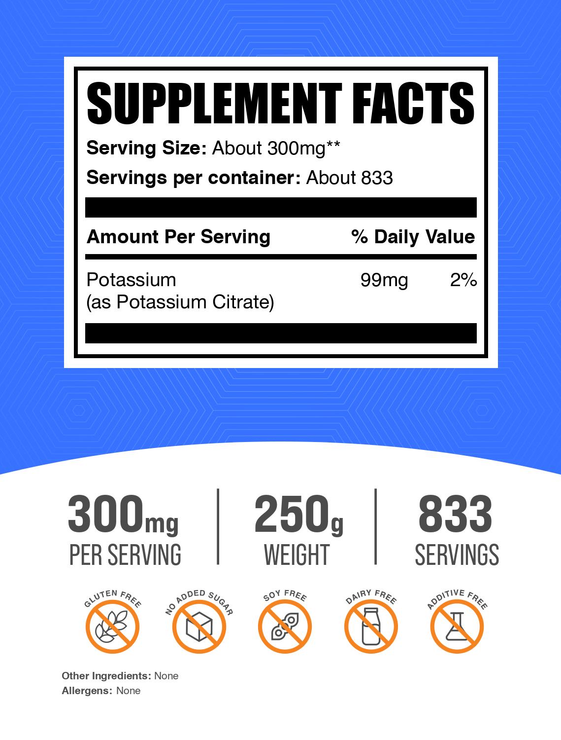 Potassium Citrate powder label 250g