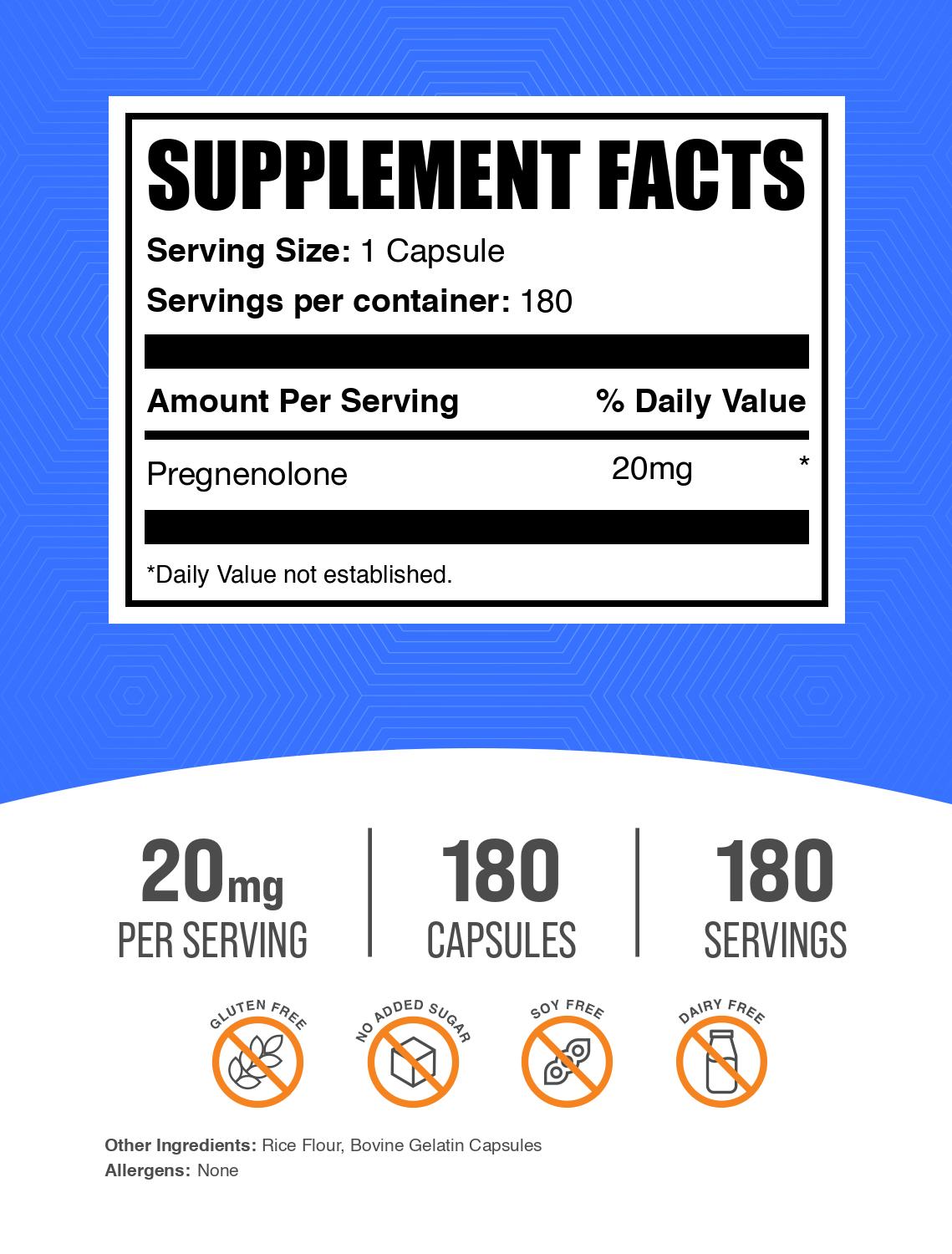 Pregnenolone 180 capsules label