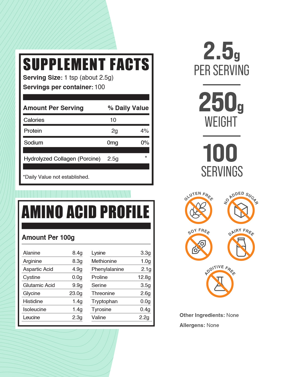 Hydrolyzed Collagen (Porcine) powder label 250g