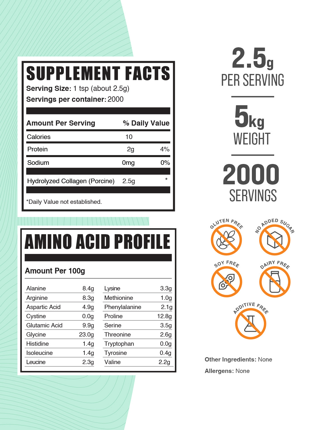 Hydrolyzed Collagen (Porcine) powder label 5kg