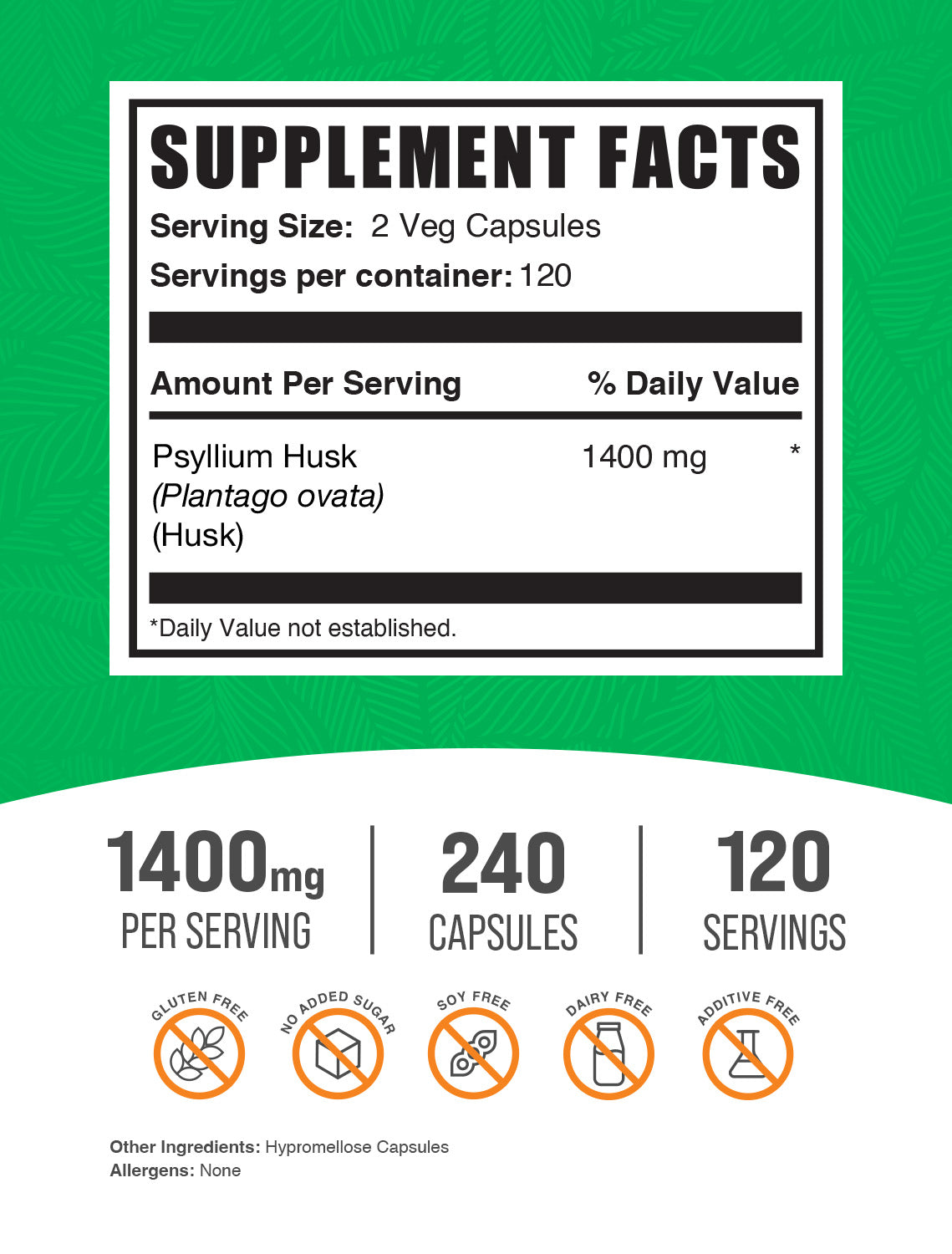 Psyllium husk 240 capsules label