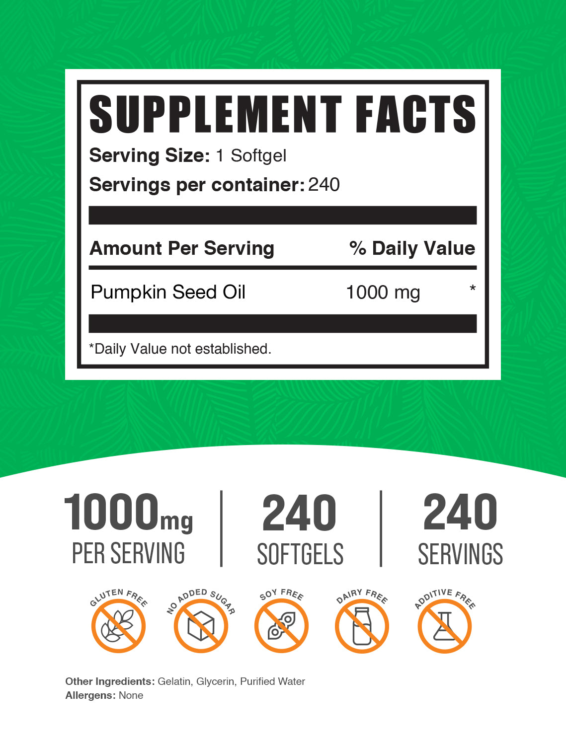 Pumpkin seed oil 240 softgels label