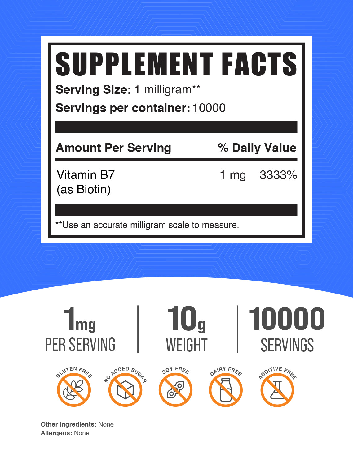 Pure Biotin (Vitamin B7) Powder 10g Label