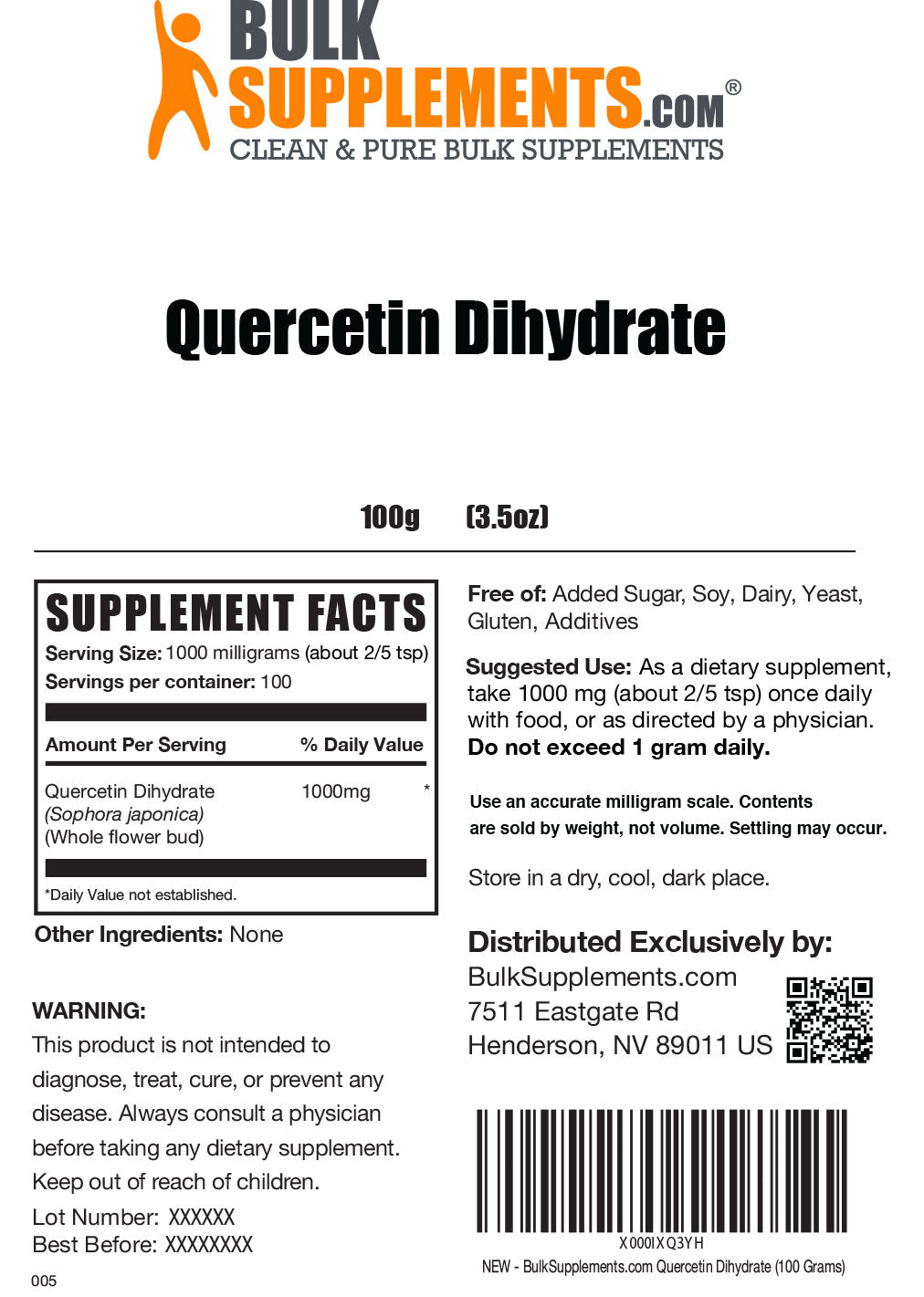 Supplement Facts Quercetin Dihydrate Powder