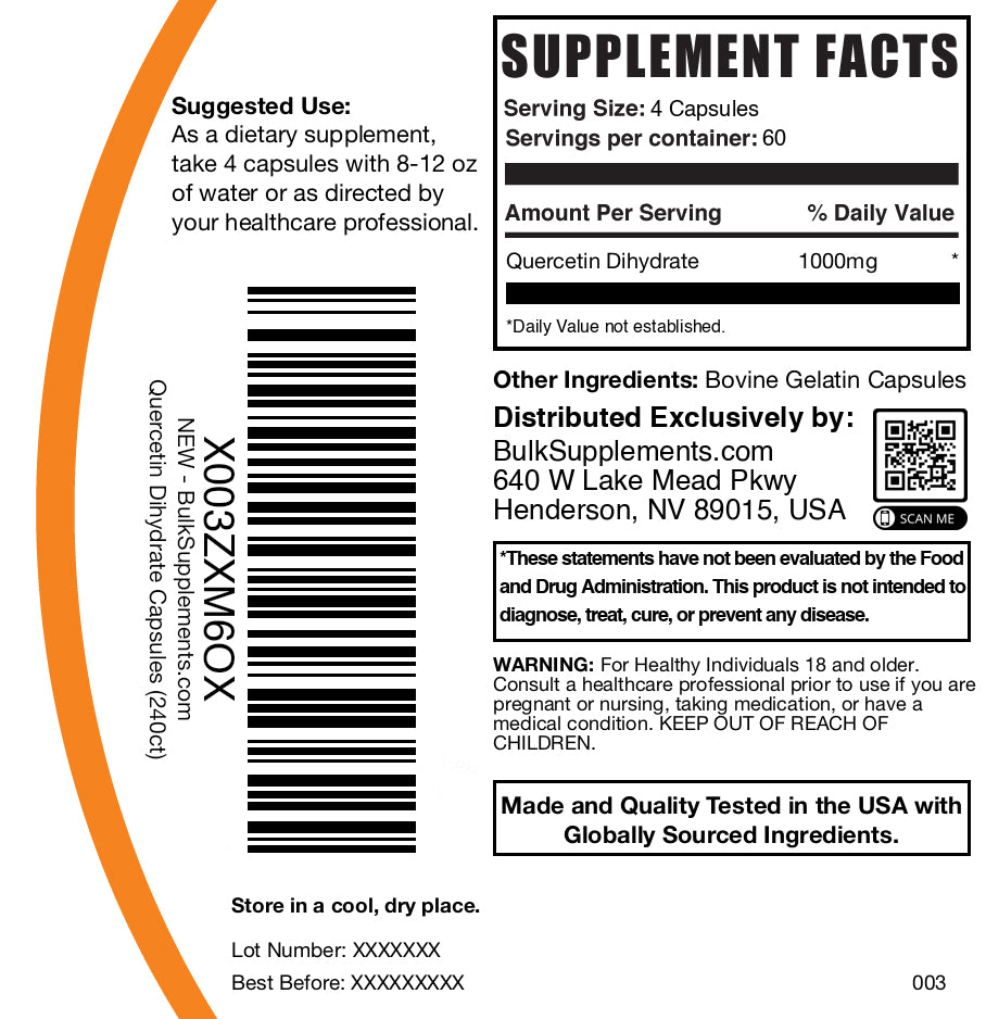 Quercetin dihydrate 240 capsules label