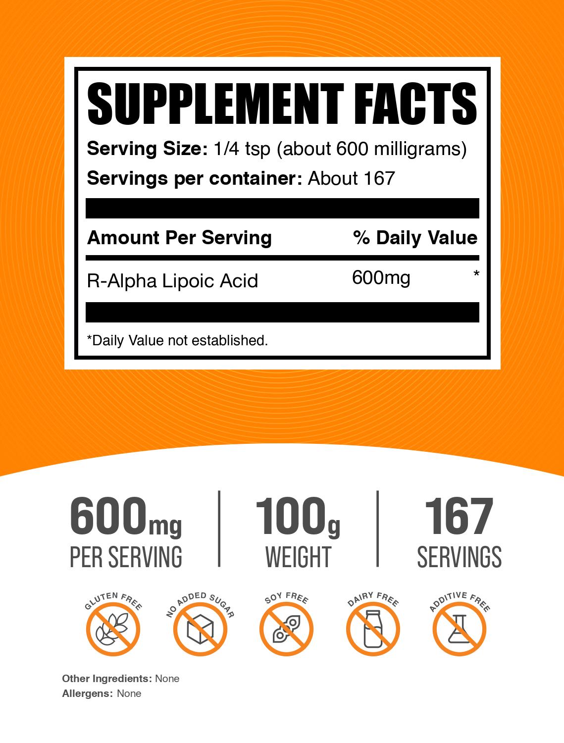 R-Alpha Lipoic Acid (R-ALA) powder label 100g