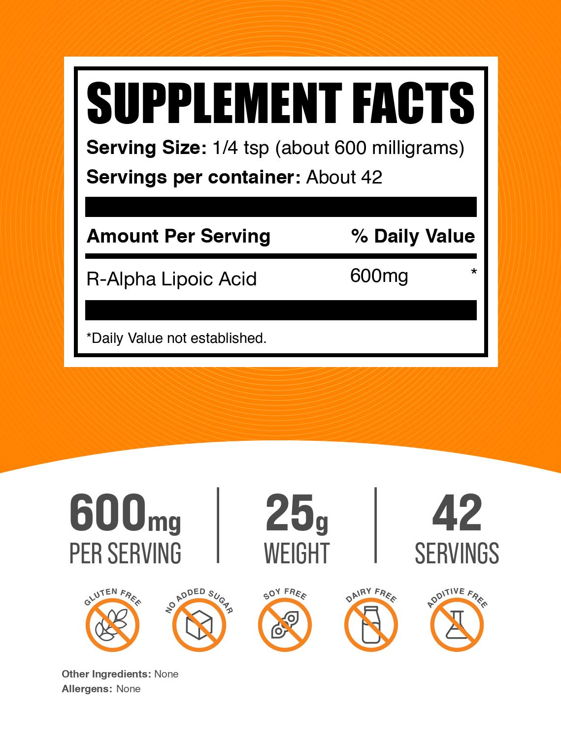 R-Alpha Lipoic Acid (R-ALA) powder label 25g